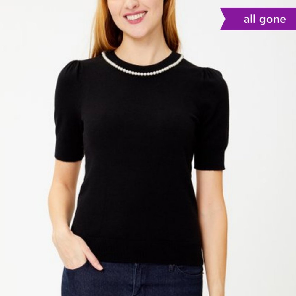 Kate Spade Burgundy Maroon Pearl Embellished Short Sleeve Sweater size small nwo